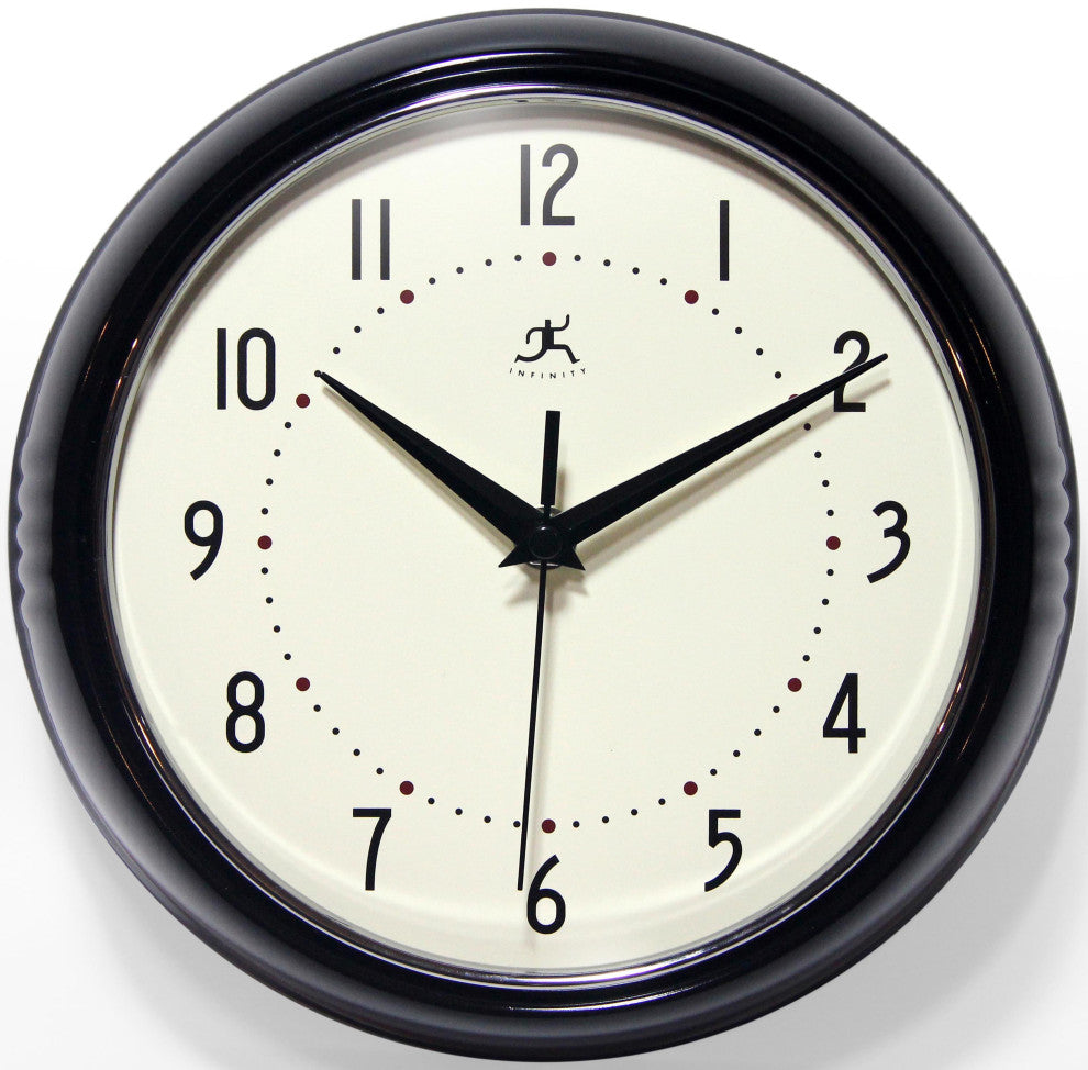 Infinity Instruments Retro Kitchen Vintage 50s Wall Clock, Black