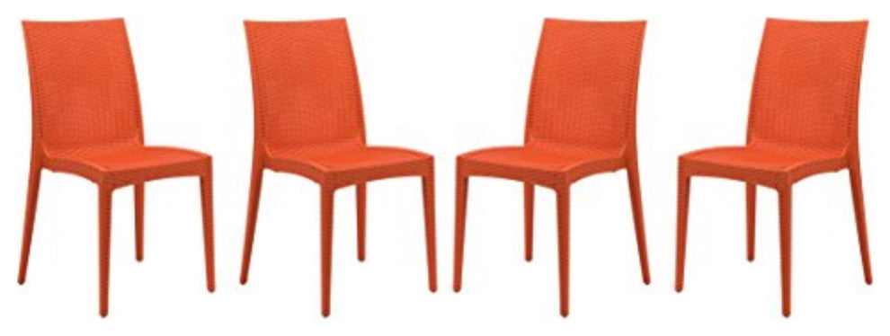 LeisureMod Weave Mace Indoor/Outdoor Dining Chair, Armless, Set of 4