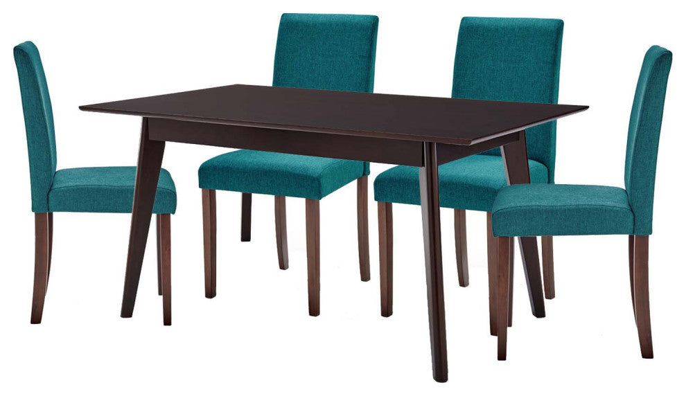 Side Chair and Table Set, Fabric, Drak Brown Teal Blue, Cafe Bistro Restaurant