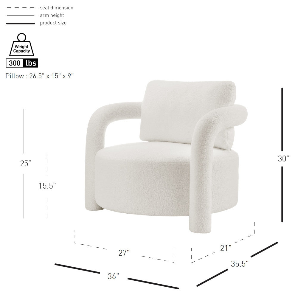 Maisie Faux Shearling Accent Arm Chair, Wilmont White