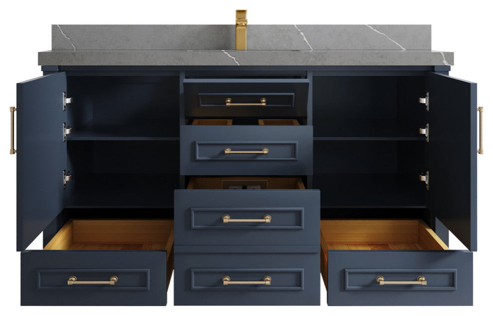 Aberdeen 60 Single Bathroom Vanity in Hale Navy Blue  2" Piatra Gray