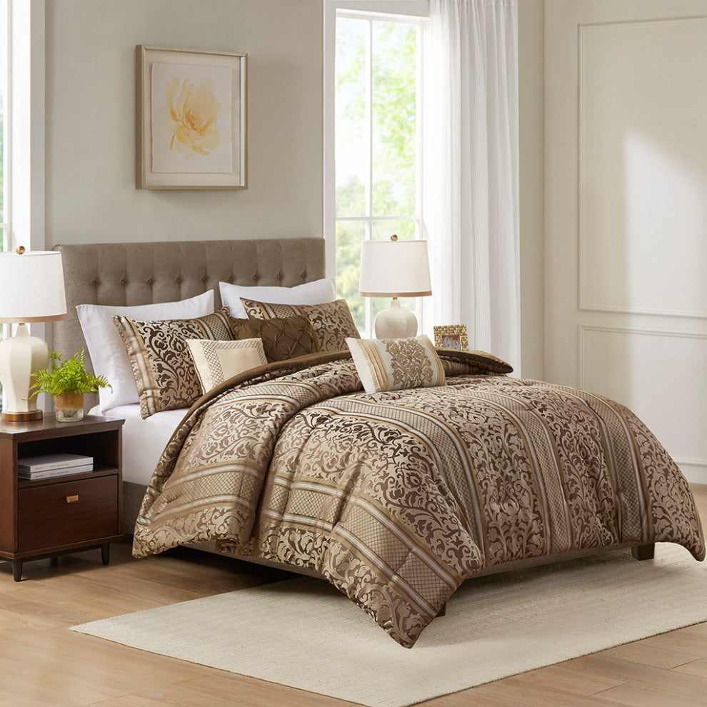 Madison Park Bella 6 Piece Jacquard Comforter Set With Throw Pillows