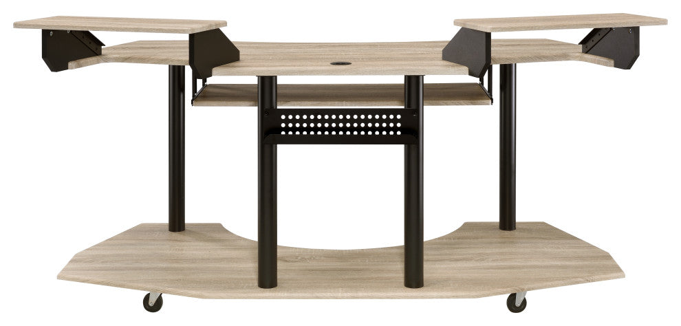 Eleazar 71" Music Studio Desk, Natural Oak, 2 Speaker Stands