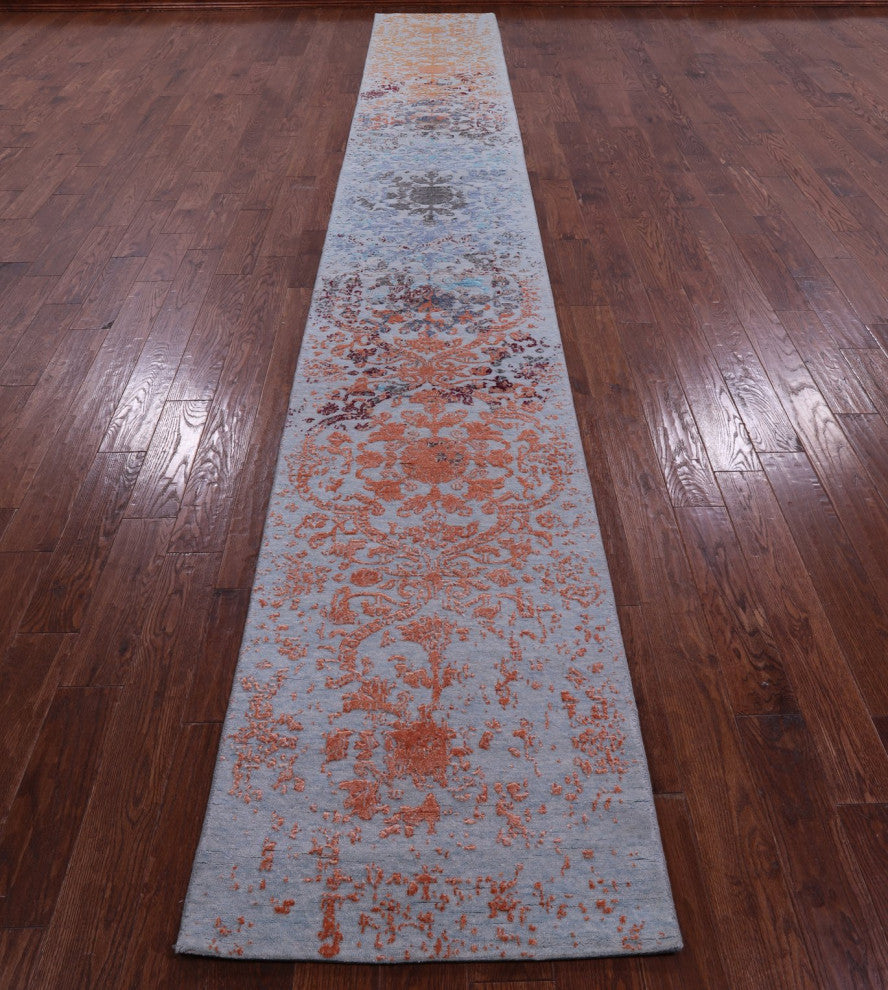2' 6" X 18' 0" Wool and Silk Modern Hand Knotted Runner Rug Q11841