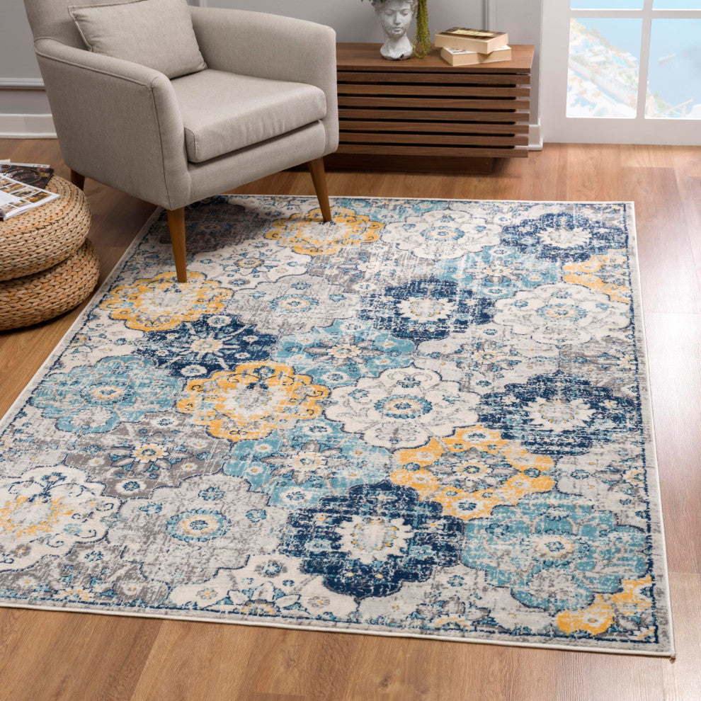 Rug Branch Mid-Century Modern Blue Grey Indoor Area Rug - 5'x5'