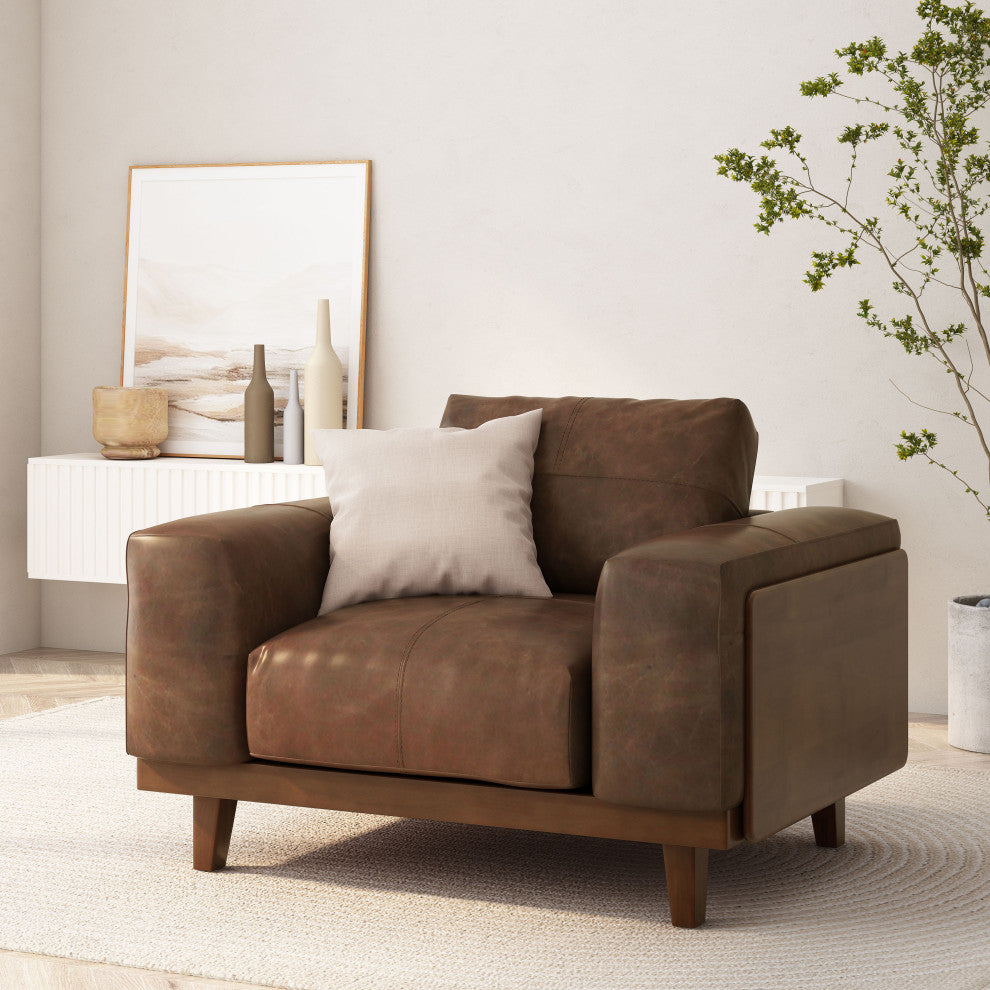 Connor Contemporary Oversized Club Chair, Espresso/Dark Walnut, Top Grain Leather