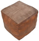 Geometric Handmade Leather Pouf, Recycled Foam With Fiber Fill, Cognac Color, Square, 14x14x14