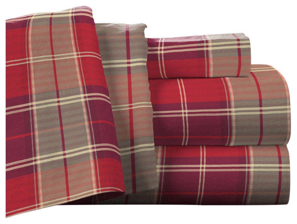 Pointehaven 175 GSM Cotton Flannel Sheet Set, Piedmont Plaid, King