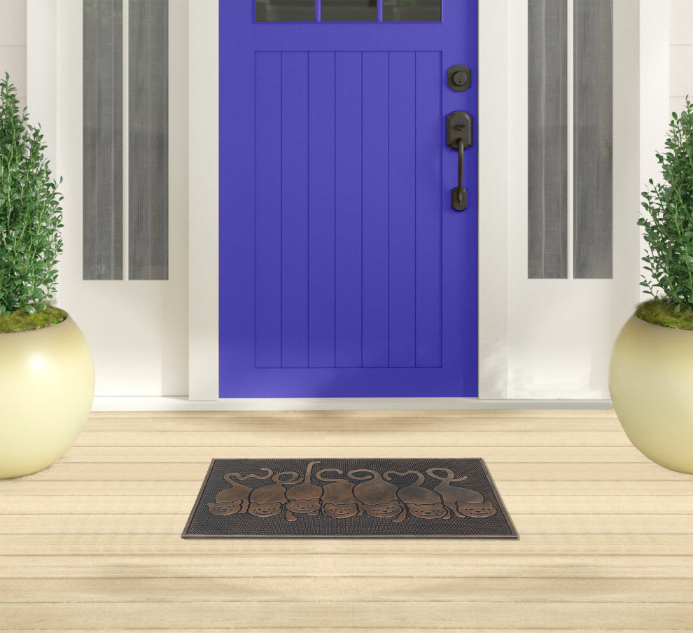 A1HC Designer "Welcome" Rubber Doormat, Cat Tail Welcome