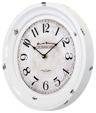 16" Circular Iron Wall Clock Distressed White Iron Frame