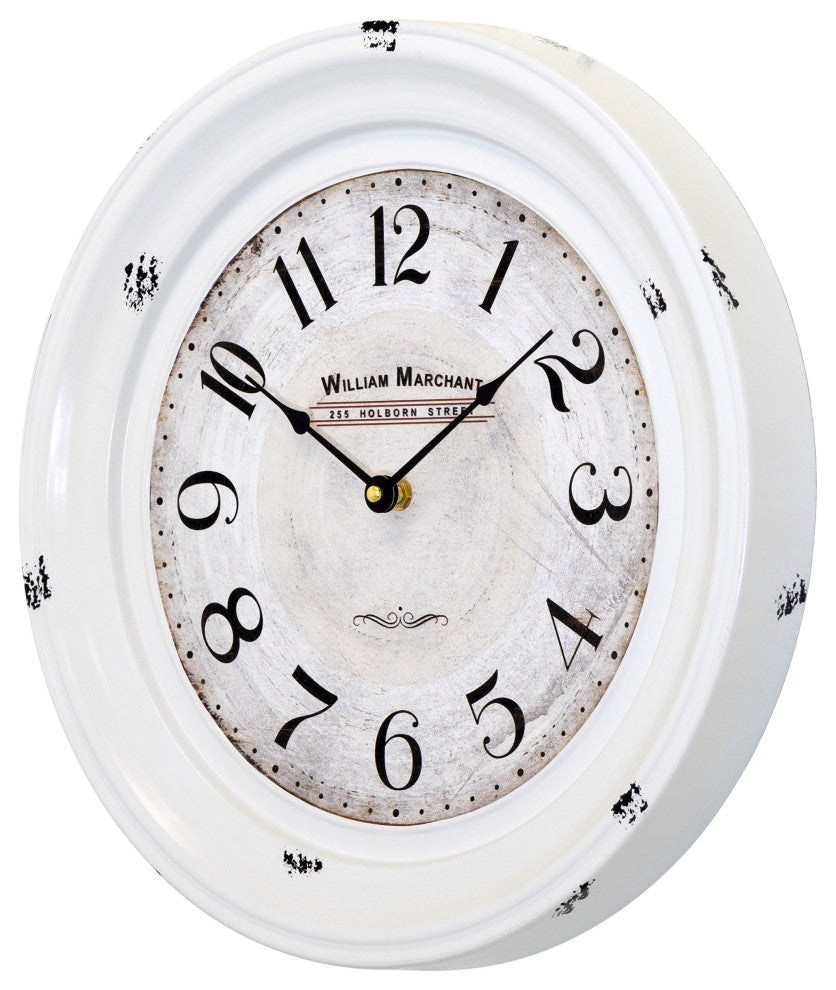 16" Circular Iron Wall Clock Distressed White Iron Frame