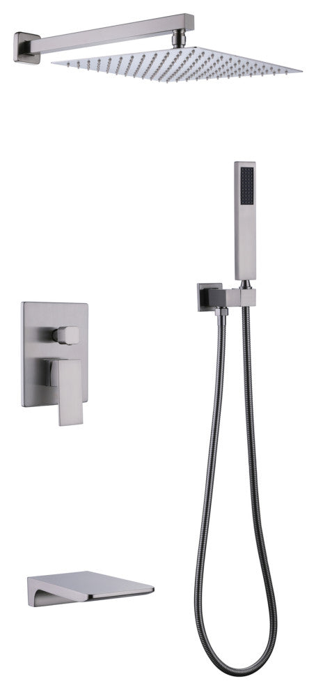Givingtree Wall Mounted Square Shower System 3 Function 10 in,Brushed Nickel