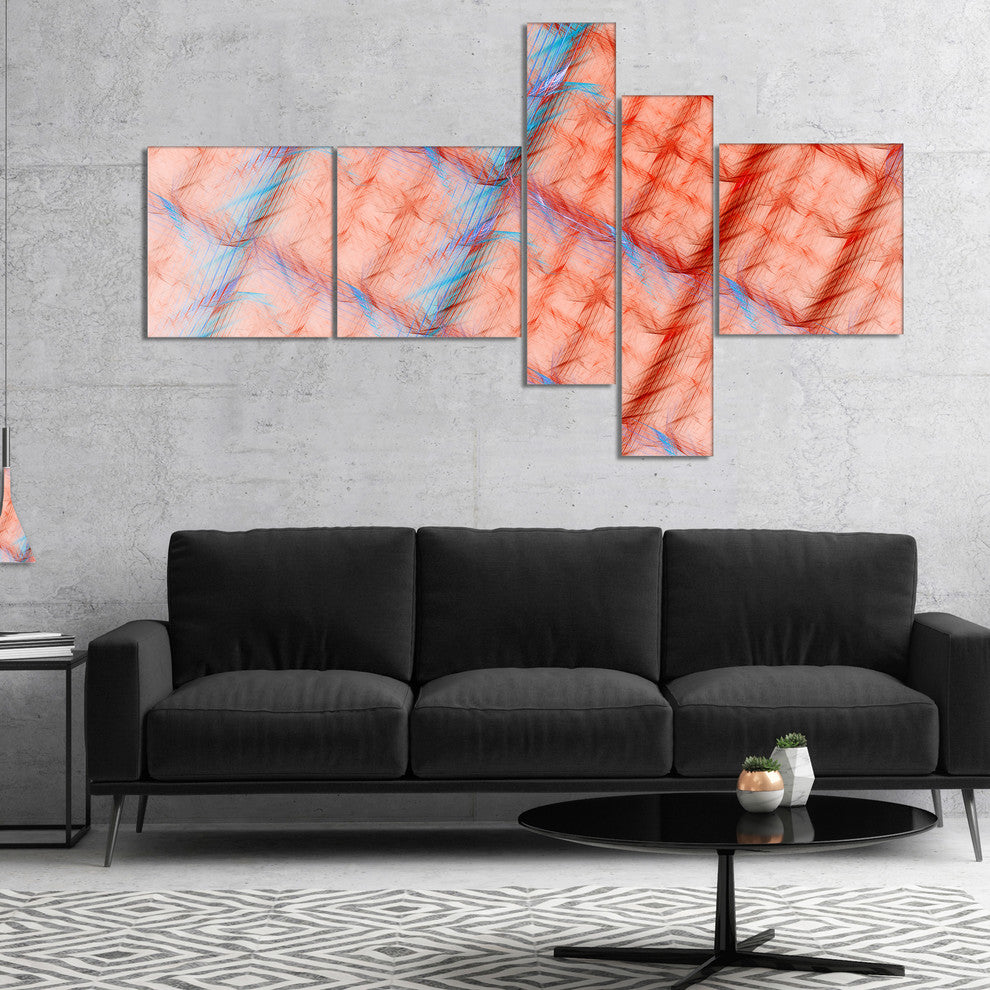 Red Fractal Grill Pattern, Abstract Art on Canvas, 60"x32", 5 panels