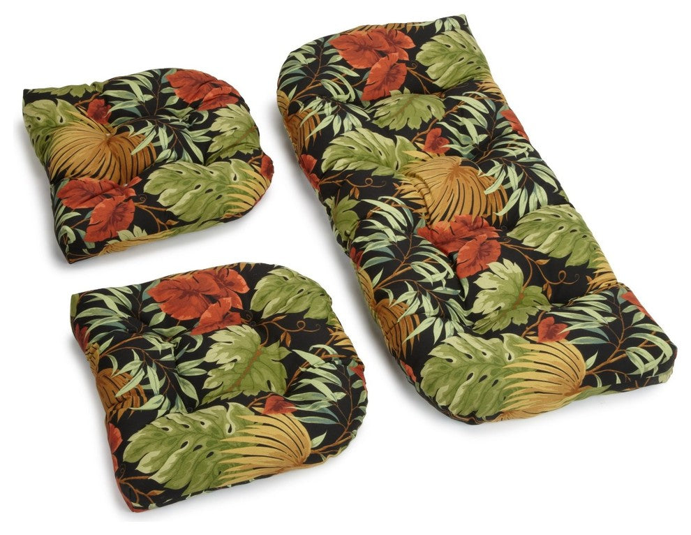 U-Shaped Spun Polyester Tufted Settee Cushion Set, Set of 3, Maui