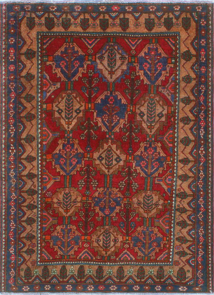 Fine Vintage Distressed Cynrik Red/Beige Rug, 5'1 x 6'11
