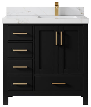 Malibu 36" Right Offset Bath Vanity in Black 2" Calacatta Sienna