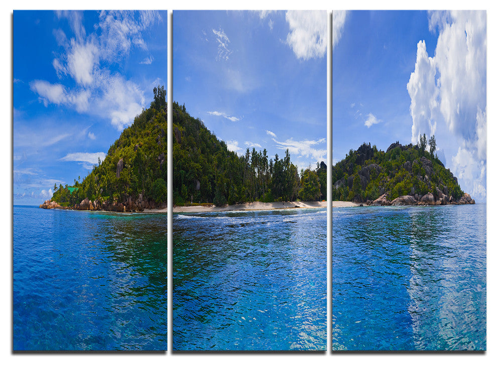 "Tropical Island at Seychelles Panorama" Metal Wall Art, 3 Panels, 36"x28"