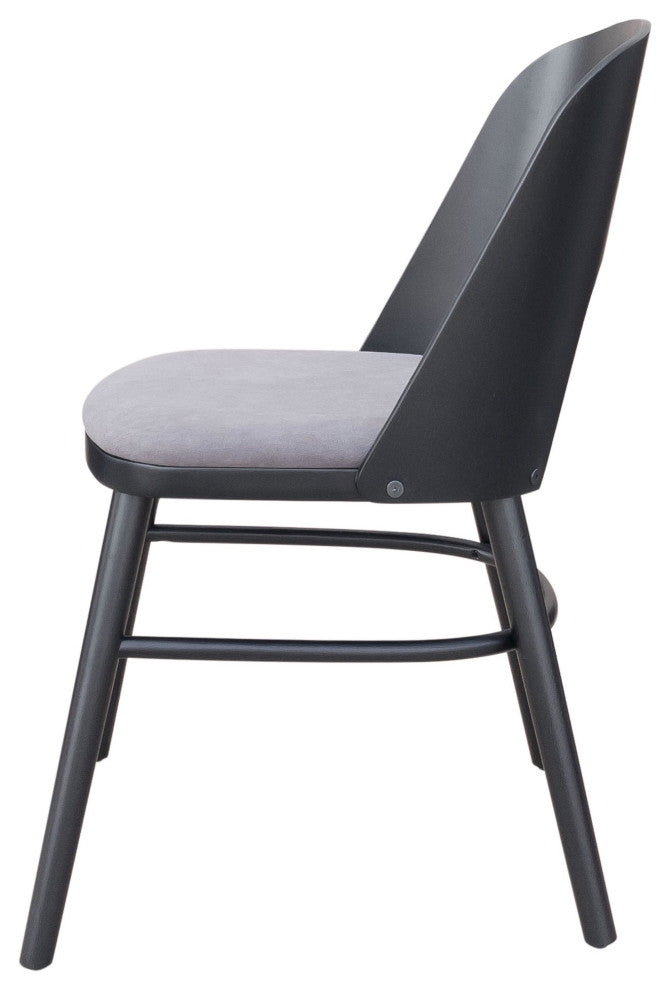 Dining Chair, Set of 2, Fabric, Wood, Gray, Black, Bar Kitchen Cafe Bistro