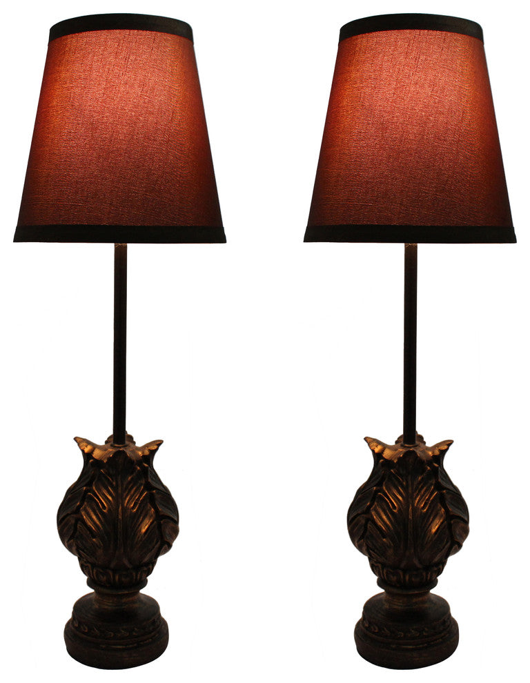 Urbanest Charlotte Mini Buffet Lamps, Burnt Gold With Chocolate Shades, Set of 2
