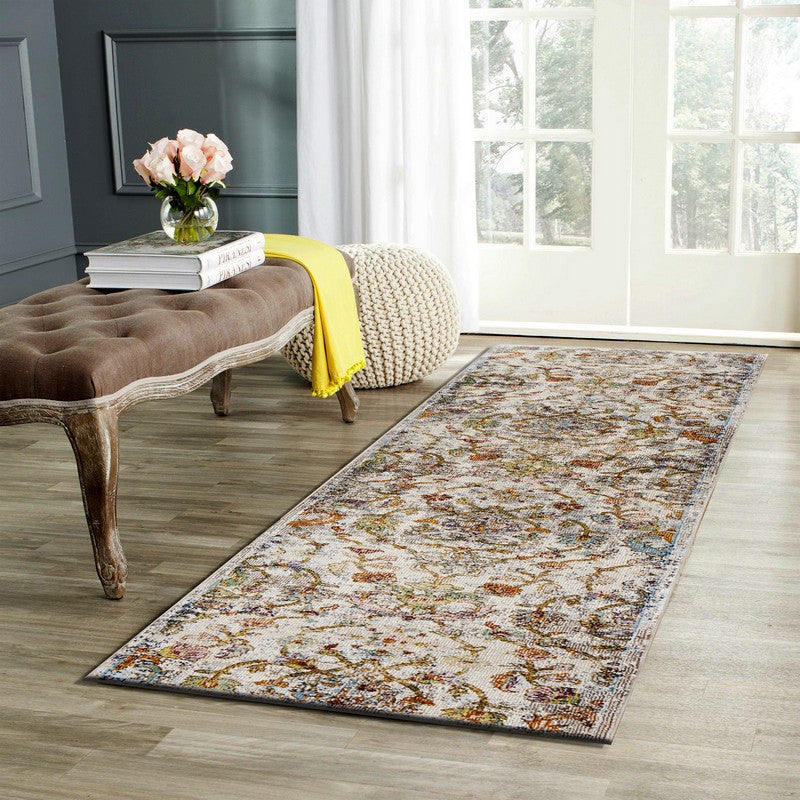 2" x 9" Beige Abstract Garden Runner Rug