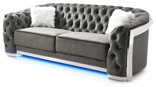 Sapphire Black Tufted Velvet Sofa With LED Lights, Gray
