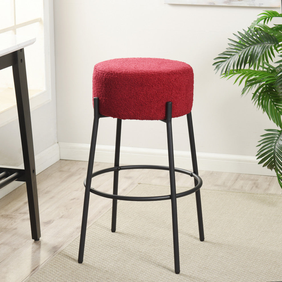 Soloist Bar Stool Maroon Boucle Upholstered Cushion