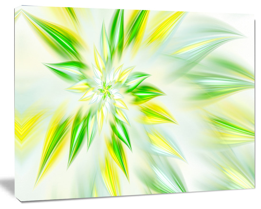 Light Green Fractal Spiral Flower, Oversized Abstract Canvas Art Print, 60x40