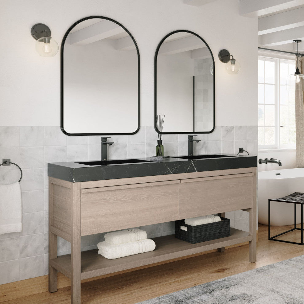 Shoji Bath Vanity, Chestnut Oak, 60", Double Sink, Freestanding