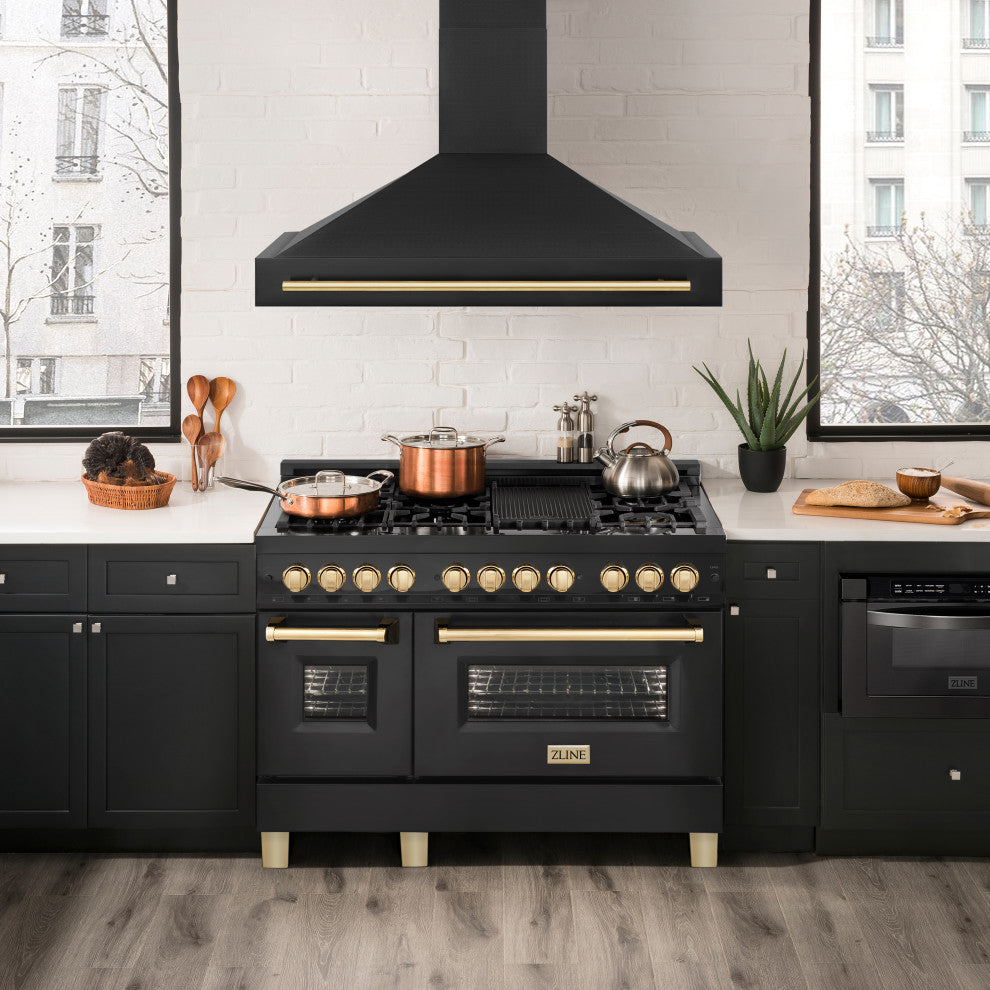 ZLINE 48" Black Stainless Range Hood with Polished Polished Gold (BS655Z-48-G)