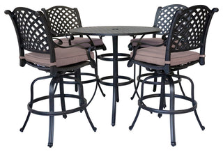 5-Piece Cushioned Counter Set, 42" Round Table, Lava Bronze/Spectrum Sand