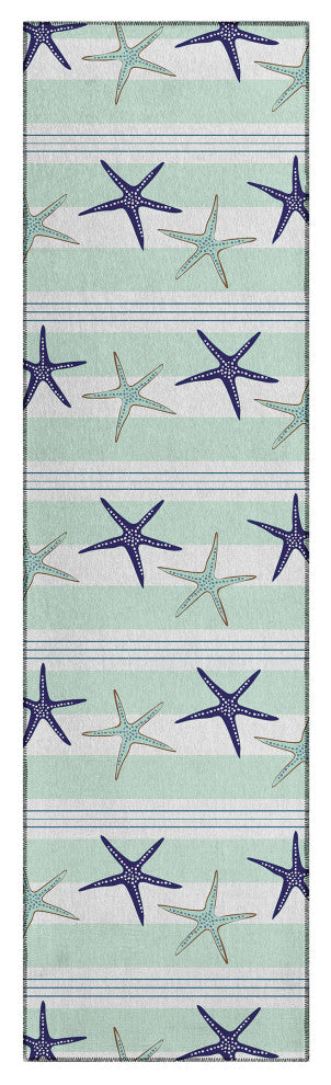 Indoor/Outdoor Seabreeze SZ12 Mist Machine Washable 2'3" x 7'6" Runner Rug
