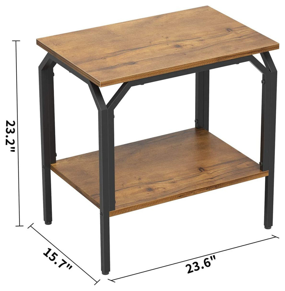 2-Tier End Table with Wooden Shelf for Living Room Bedroom