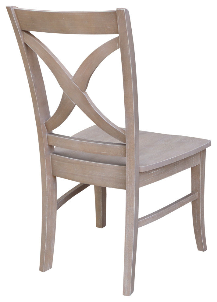 Set of Two Vineyard Curved X Back Chairs, Washed Gray Taupe