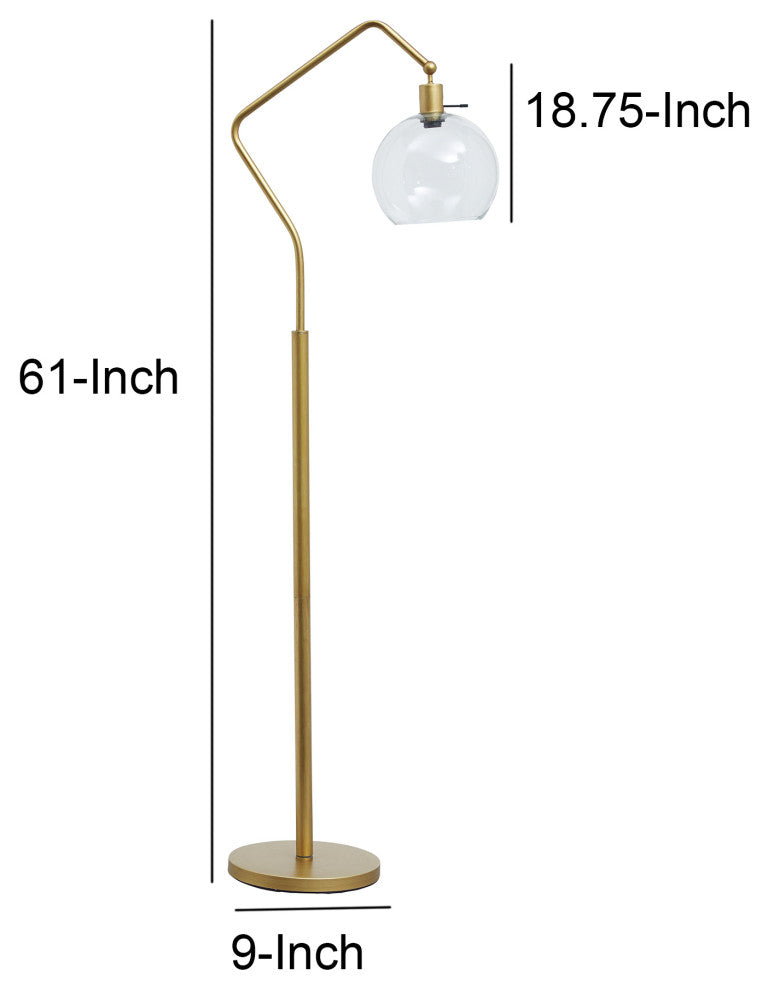 Benzara BM215058 Glass Shade Tilted Metal Frame Floor Lamp, Antique Gold & Clear