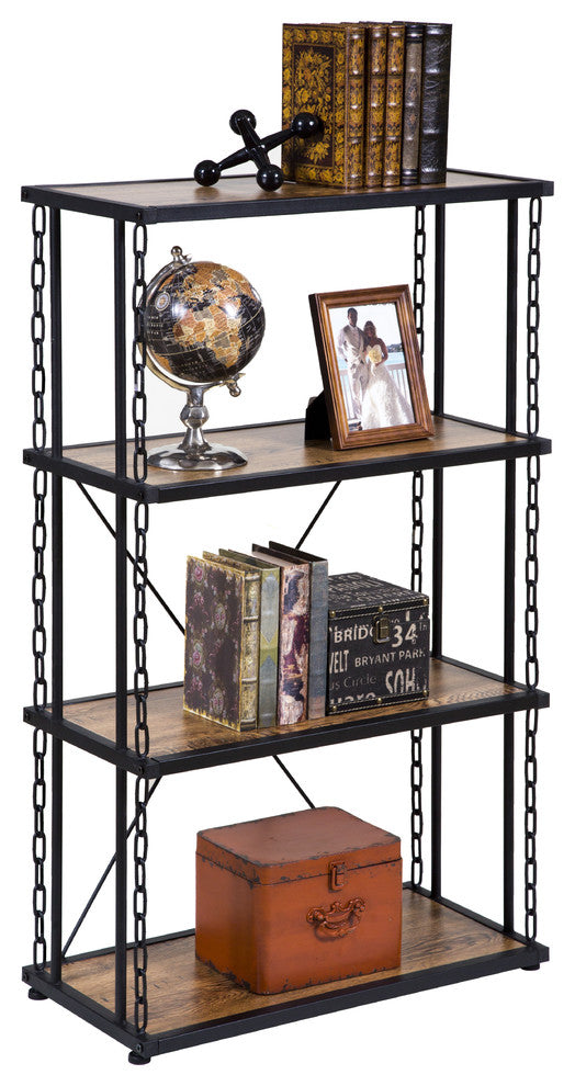 Folsom Ridge 4-Tier Shelf, With Wood And Carbon Steel Chain Link