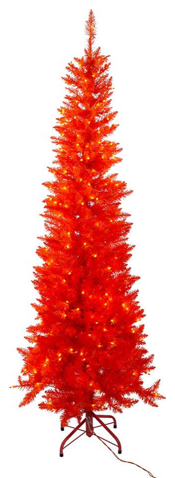 Kurt Adler 6 Foot Pre-Lit Orange Slim Christmas Tree