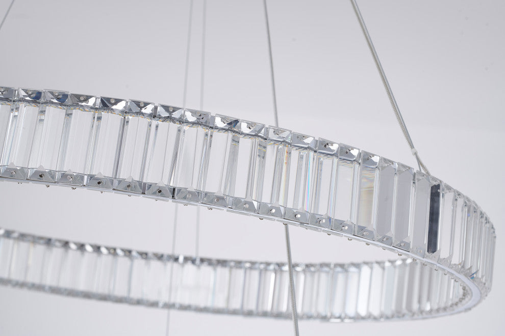 2 Tier Clear Crystal Halo Ring Chandelier With Chrome Hardware