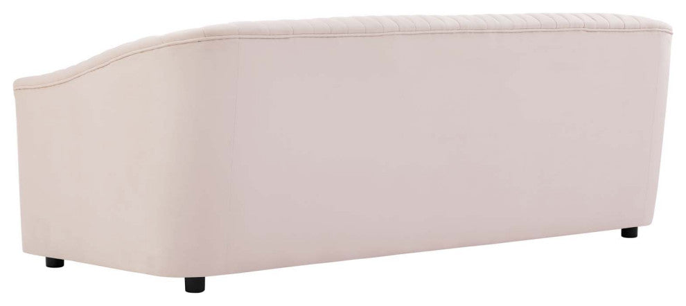 Tufted Sofa, Pink, Velvet, Modern, Mid Century Living Hotel Lounge Cafe Lobby