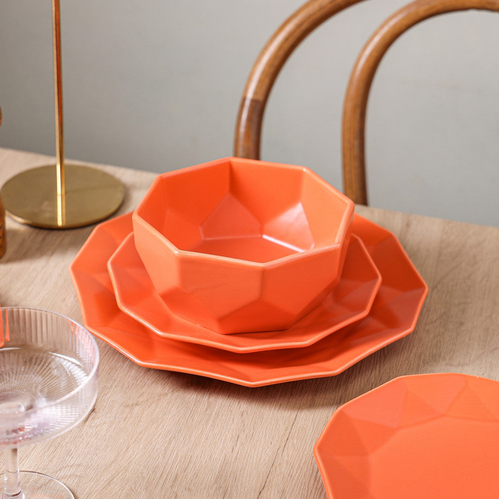 Stone Lain Jamie Porcelain 16 Piece Dinnerware Set, Orange