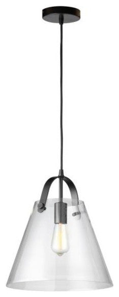1-Light Incandescent Pendant, Black With Clear Glass