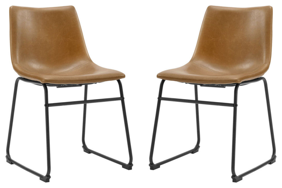 18" Industrial Faux Leather Dining Chair, Set of 2, Whiskey Brown