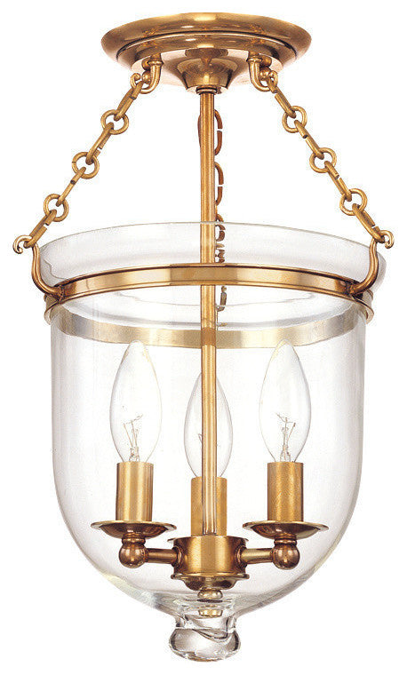 Hampton, 15" Semi Flush, Aged Brass Finish, Clear Glass Shade