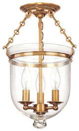 Hampton, 15" Semi Flush, Aged Brass Finish, Clear Glass Shade