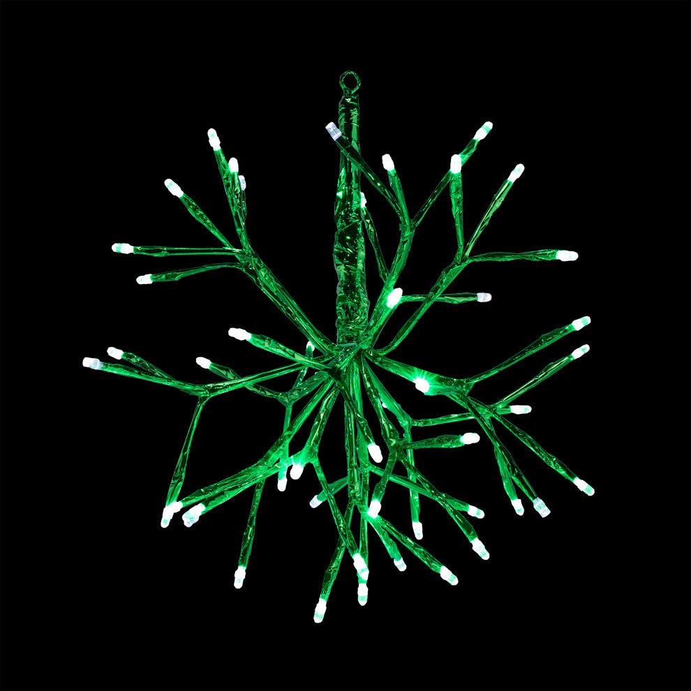 10"H Indoor Christmas Twig 3D Hanging Snowflake Ornament with LED Lights, Green