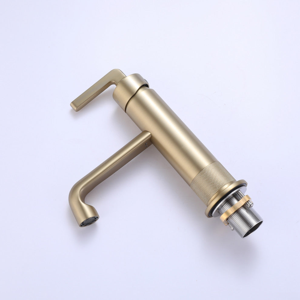 Deck Mounted Single Lever Handle Low-Arc Bathroom Vessel Faucet, Brushed Gold