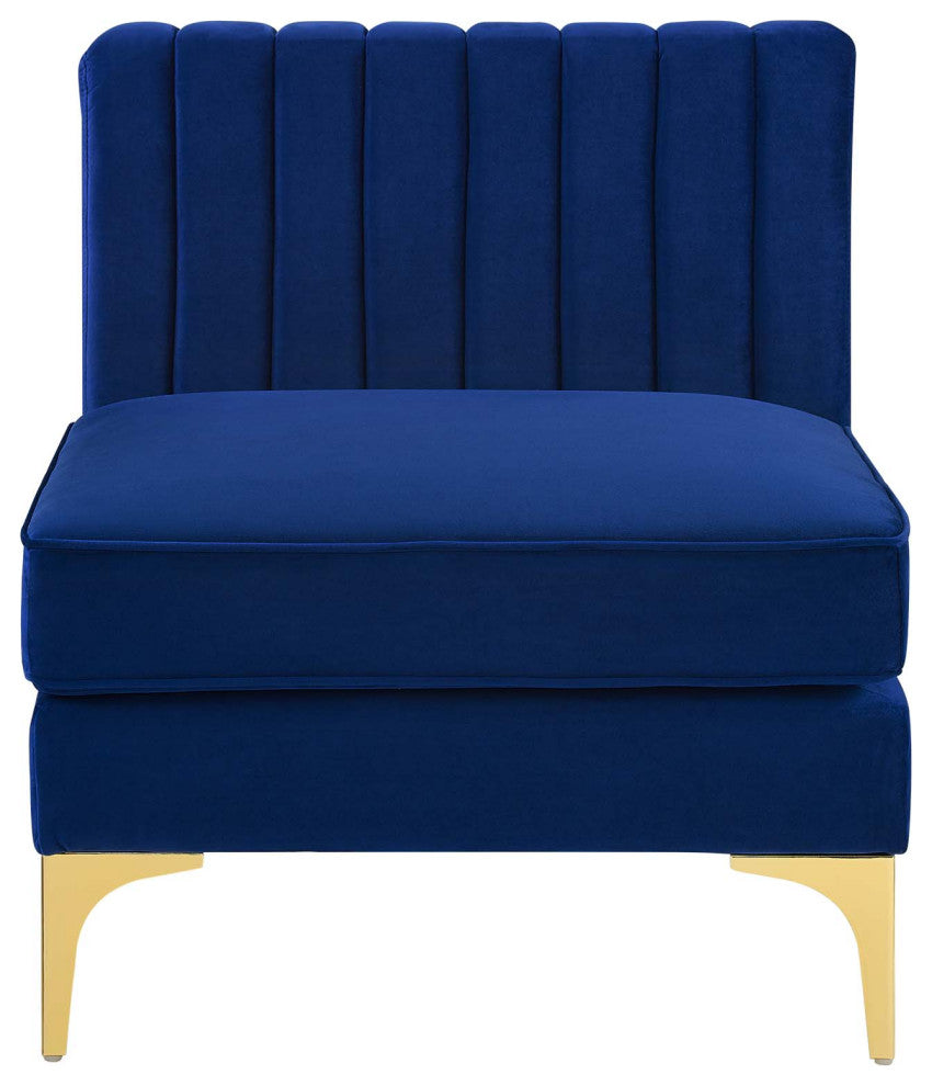 Tufted Sofa Middle Chair, Velvet, Blue Navy, Modern, Living Lounge Hospitality