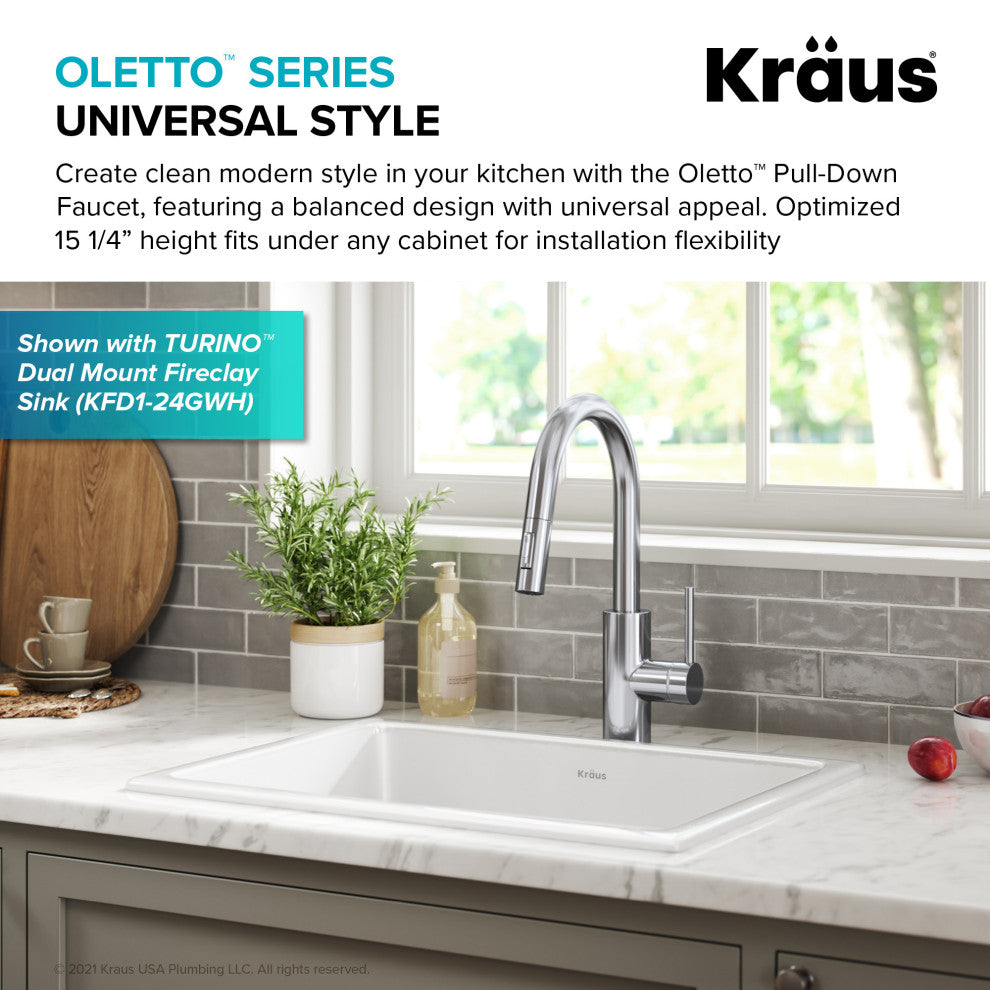 Oletto Pull-Down 1-Hole Kitchen Faucet, Chrome, Model Kpf-2620ch