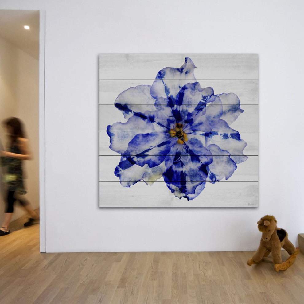 "Blue and White Flower" UV Ink Print on White Wood, 40"x40"