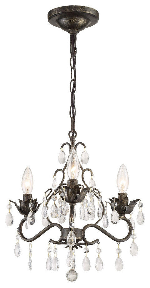 Crystorama 4534-EB-CL-S, 3-Light Mini Chandelier, English Bronze