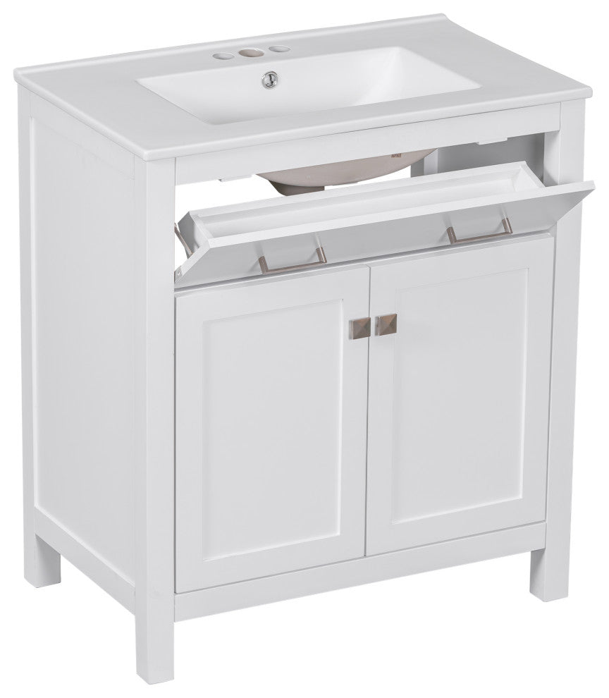 30 Inch Bathroom Vanity with Ceramic Sink, White